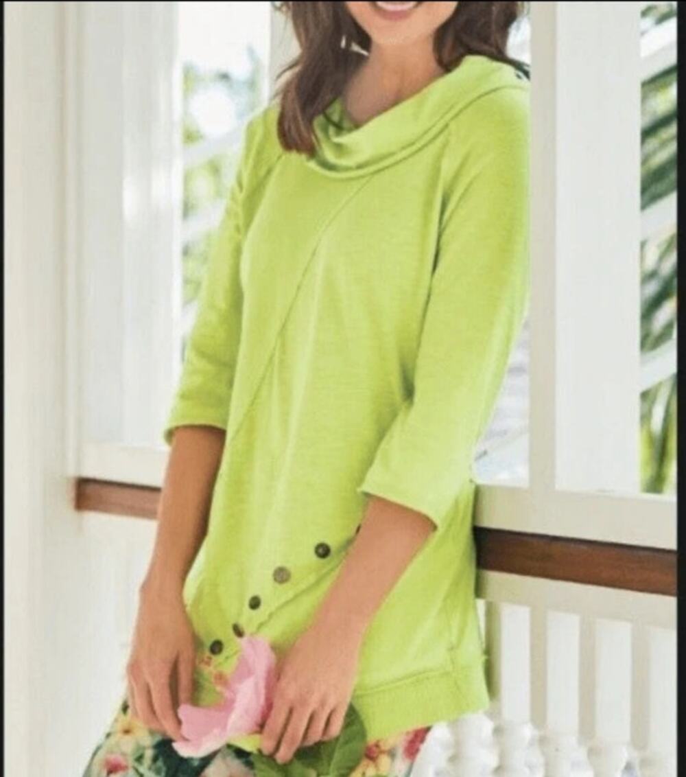 Soft Surroundings Green Lagenlook Cowl Neck Lightweight Tunic Top Size Large